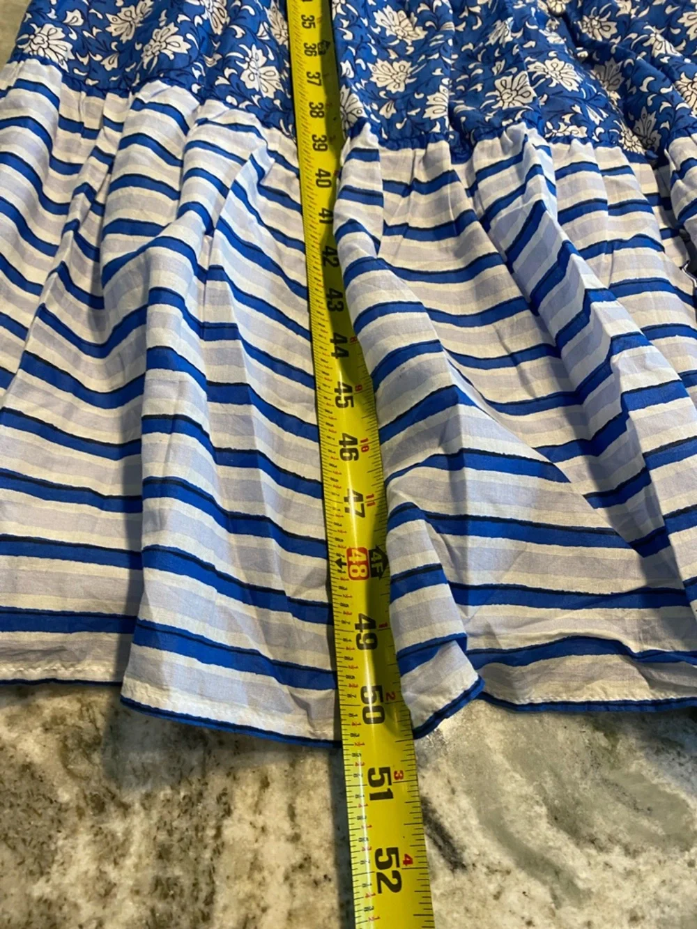 J. Crew Blue and White Mixed-Print Tiered Maxi Dress. Cotton. Size 4